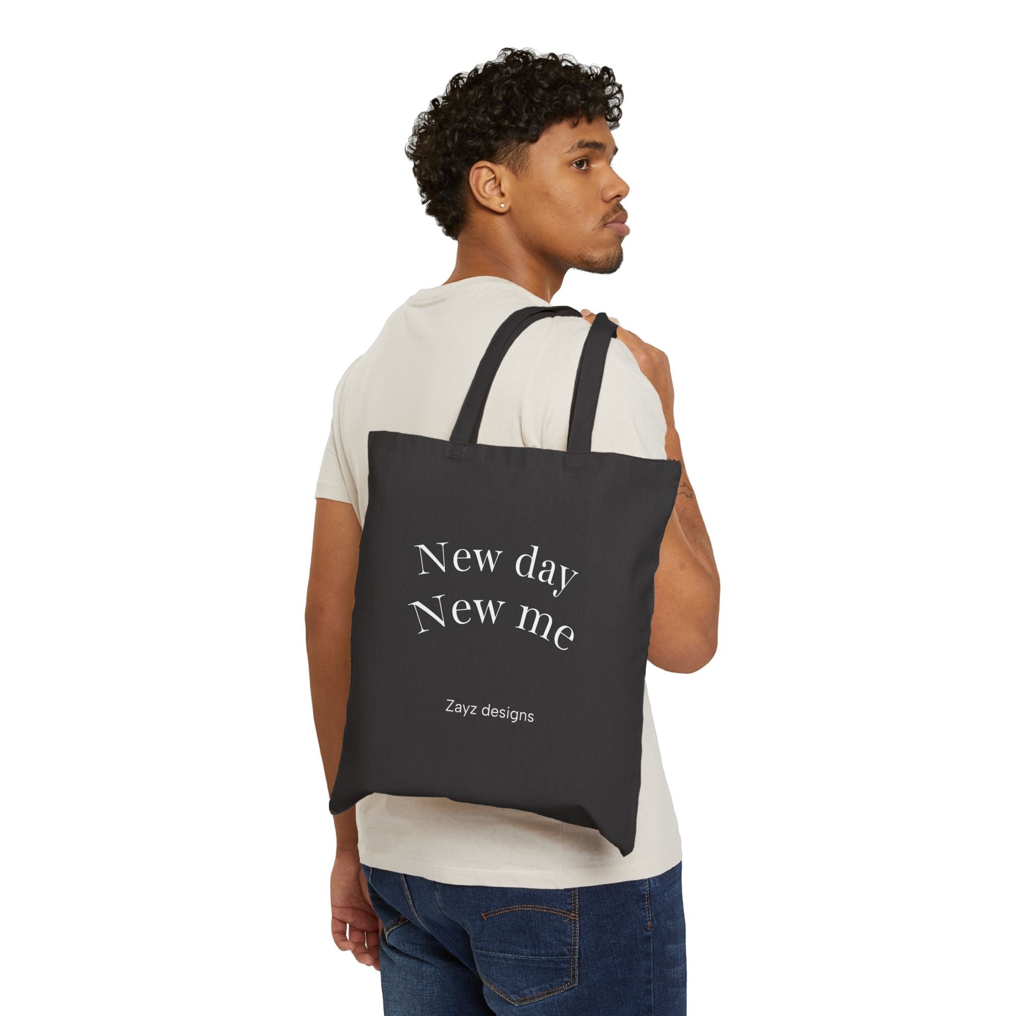 Canvas Tote Bag — "New Day New Me" Minimalist Eco Shopping Tote