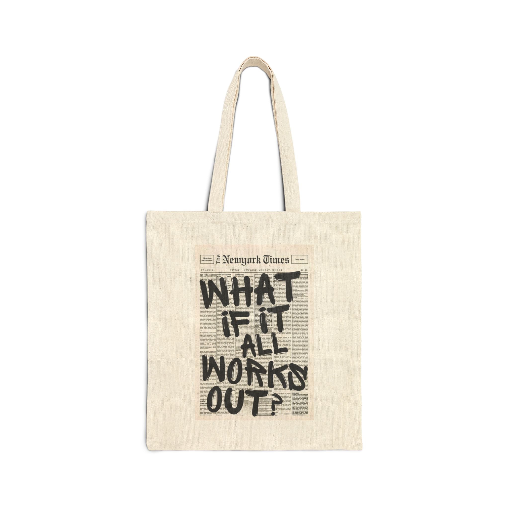Tote Bag — "What If It All Works Out?" Vintage Newsprint Positive Quote Tote