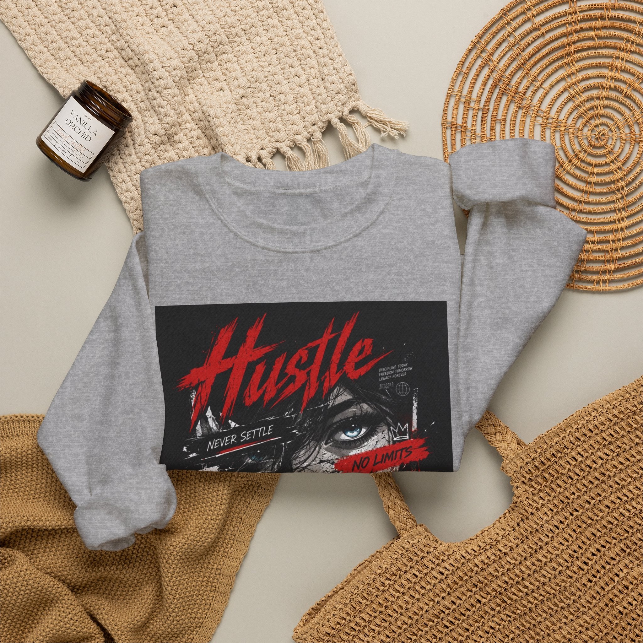 Crewneck Sweatshirt — 'Hustle' Graphic Streetwear Sweatshirt (Stay Grinding)
