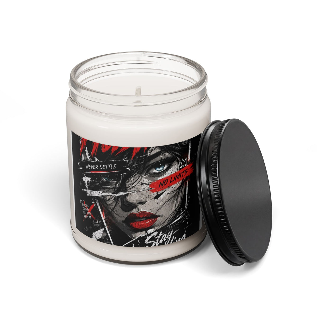 Soy Candle — 'Never Settle, No Limits' Graphic Art Scented Candle (9oz)