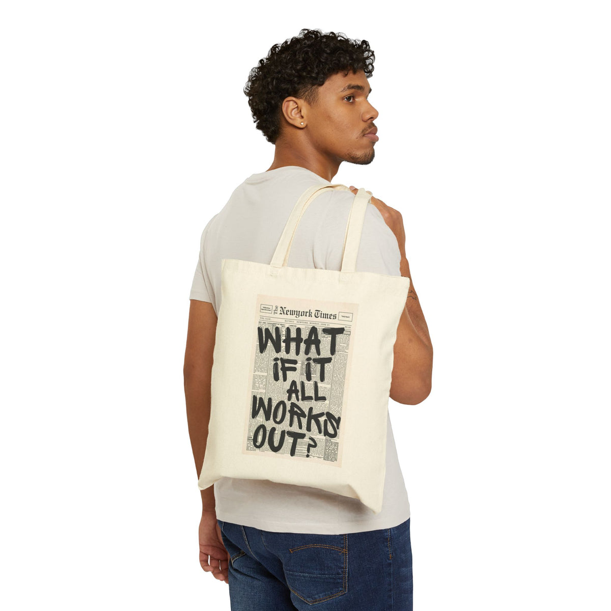 Tote Bag — "What If It All Works Out?" Vintage Newsprint Positive Quote Tote