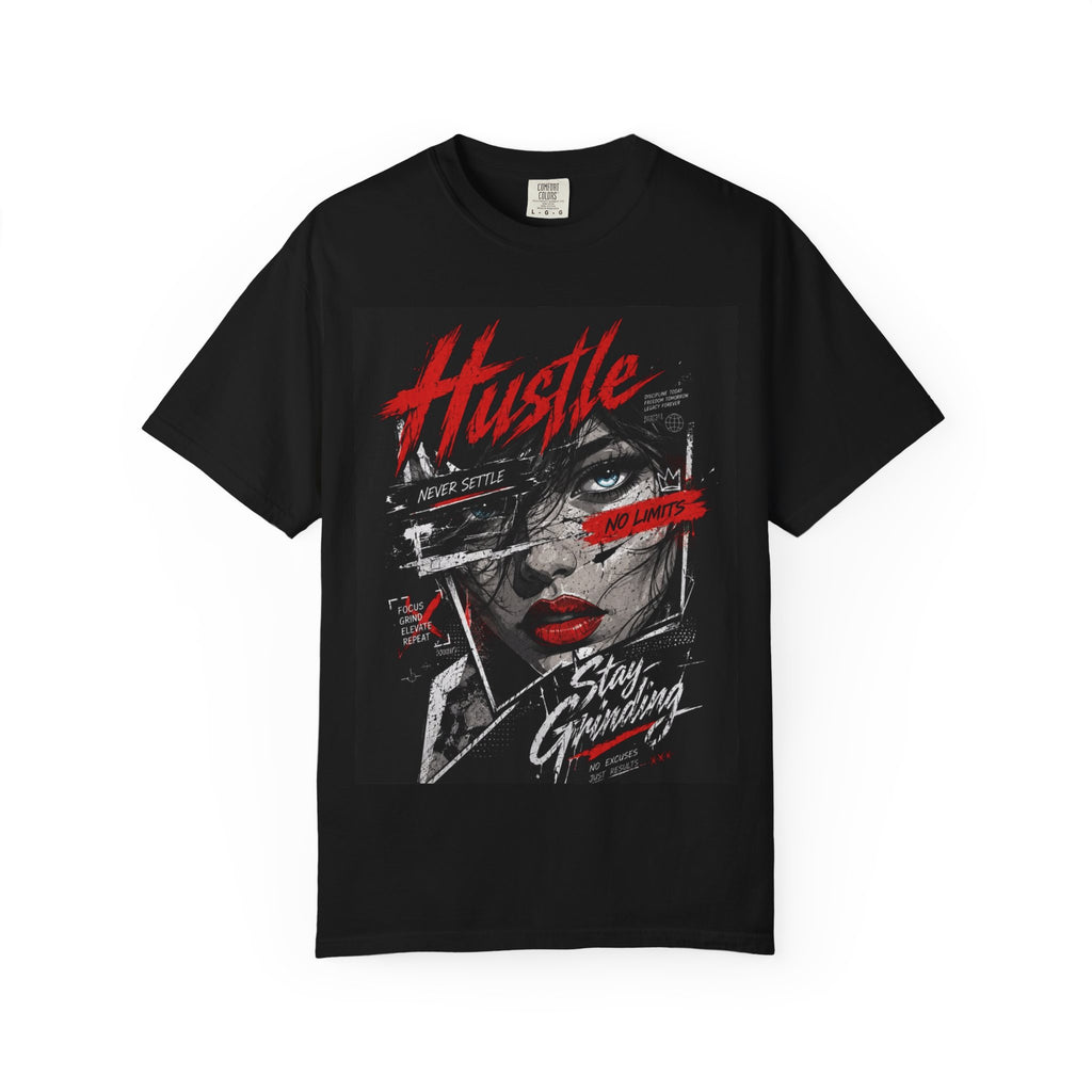 Hustle Stay Grinding Graphic Tee — Streetwear Woman Portrait T-Shirt