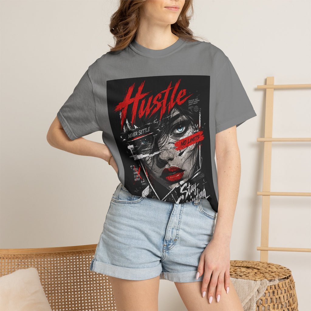 Hustle Stay Grinding Graphic Tee — Streetwear Woman Portrait T-Shirt