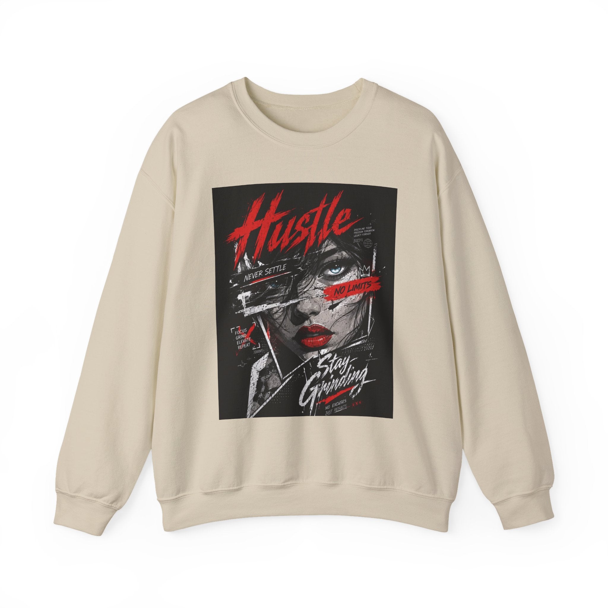 Crewneck Sweatshirt — 'Hustle' Graphic Streetwear Sweatshirt (Stay Grinding)