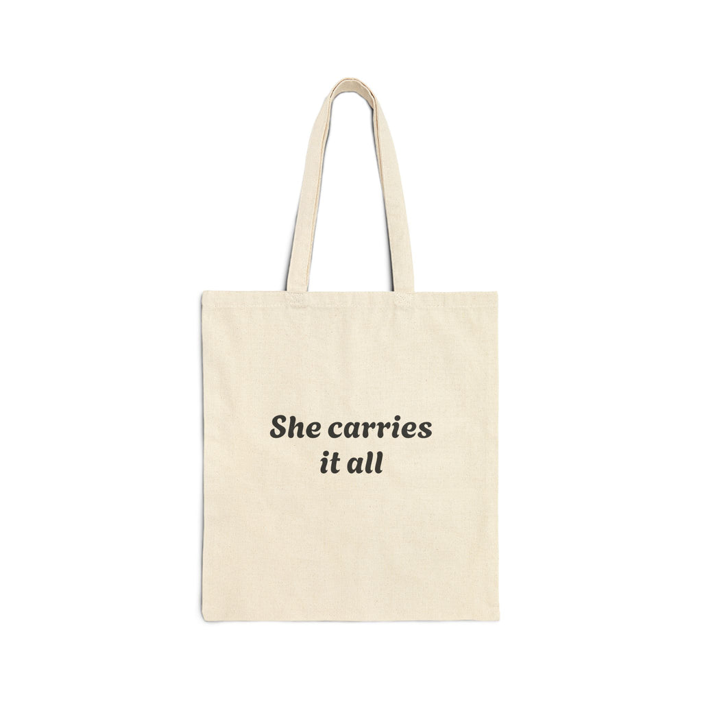 She Carries It All Cotton Tote Bag — Minimalist Canvas Grocery & Everyday Shopper