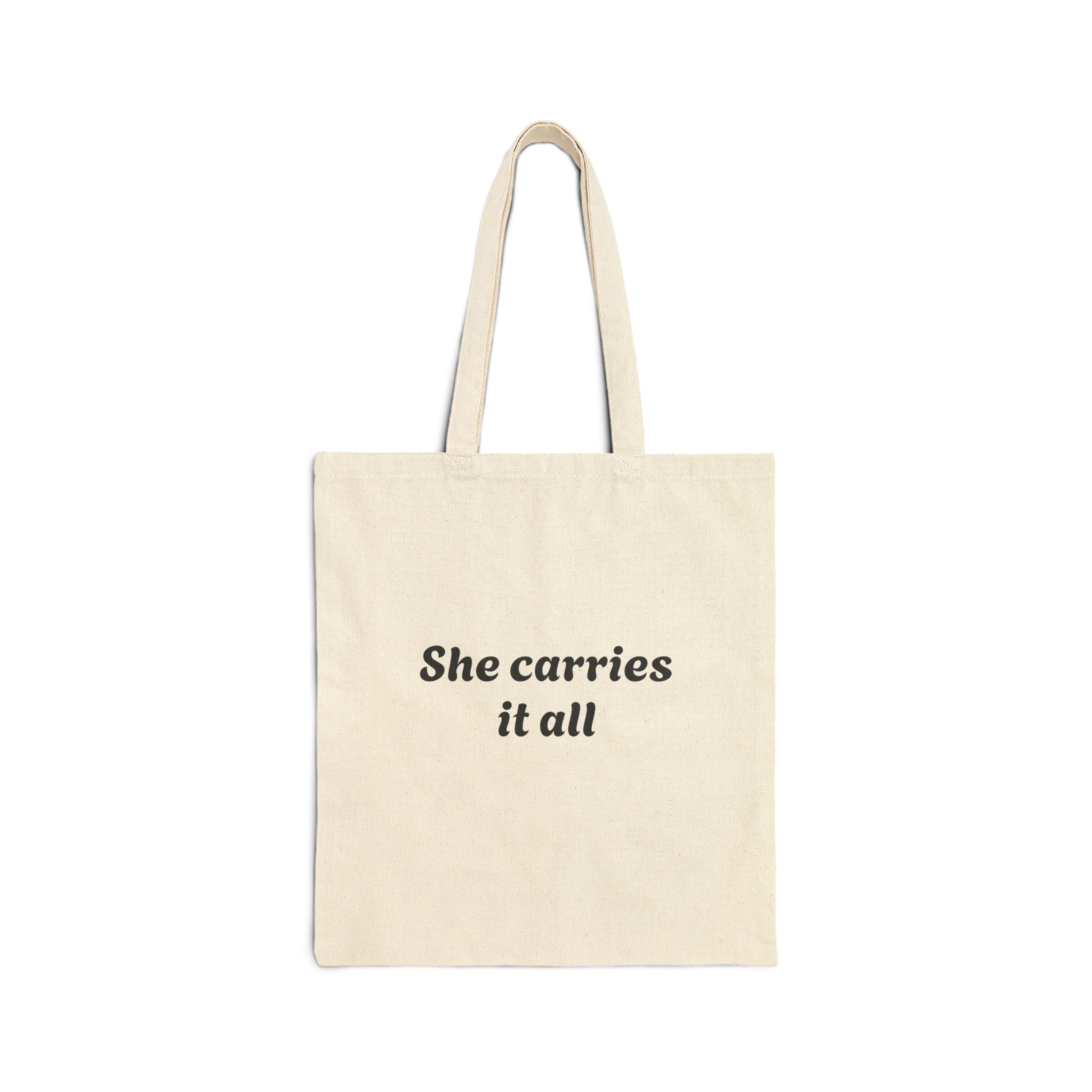 She Carries It All Cotton Tote Bag — Minimalist Canvas Grocery & Everyday Shopper