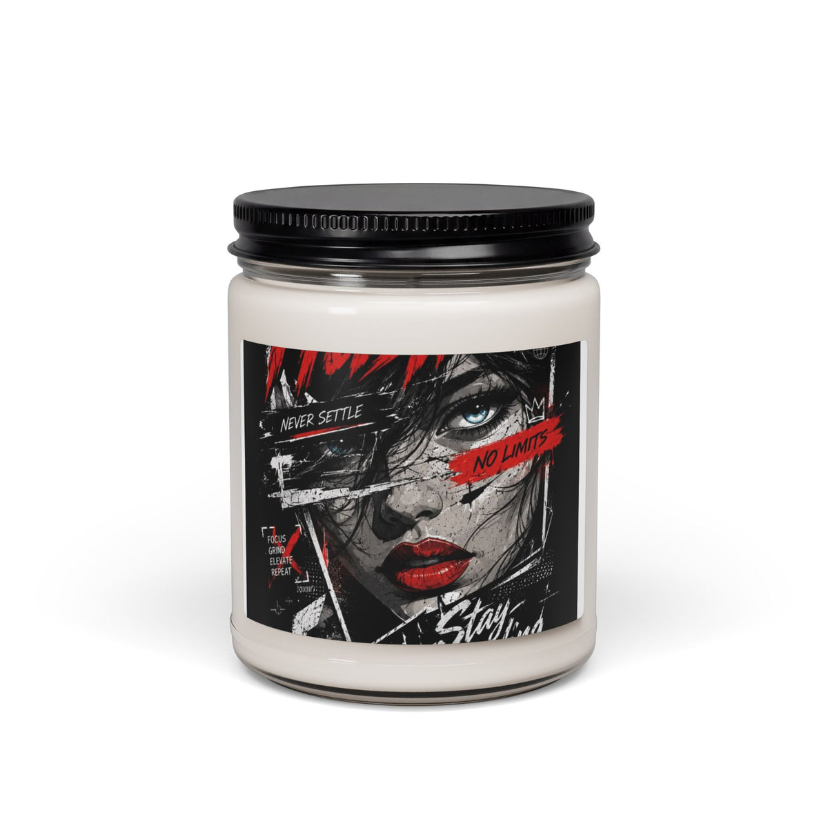 Soy Candle — 'Never Settle, No Limits' Graphic Art Scented Candle (9oz)