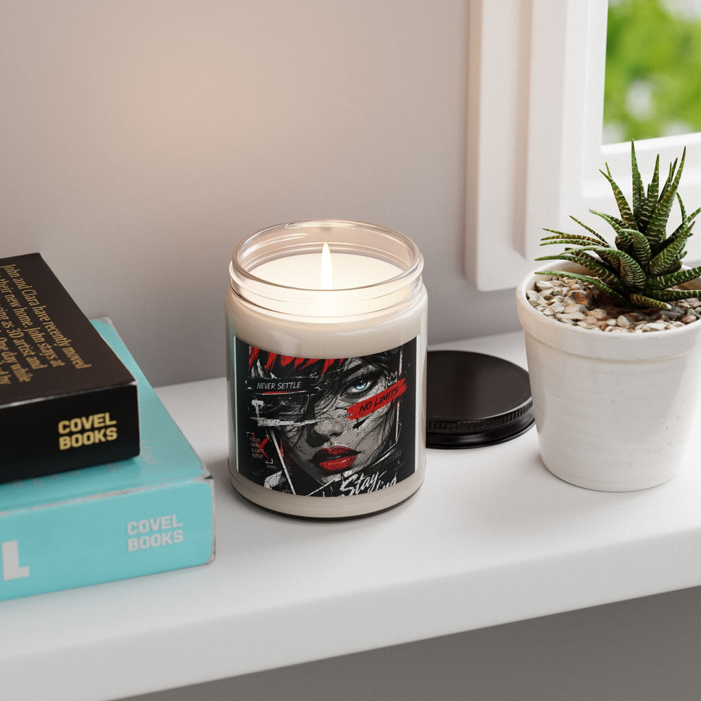 Soy Candle — 'Never Settle, No Limits' Graphic Art Scented Candle (9oz)