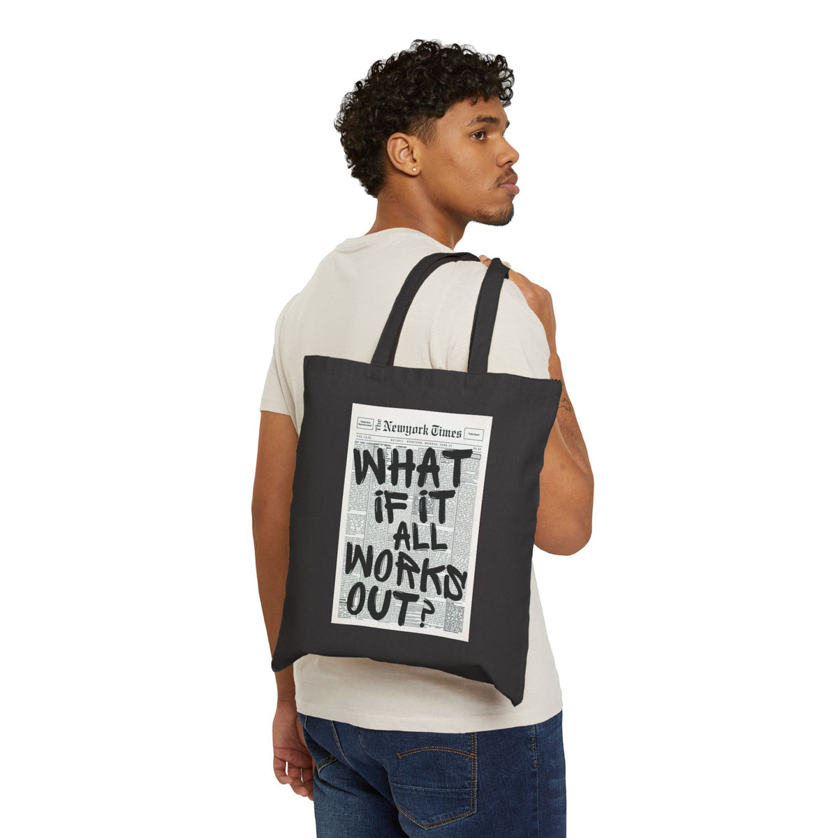 Tote Bag — "What If It All Works Out?" Vintage Newsprint Positive Quote Tote