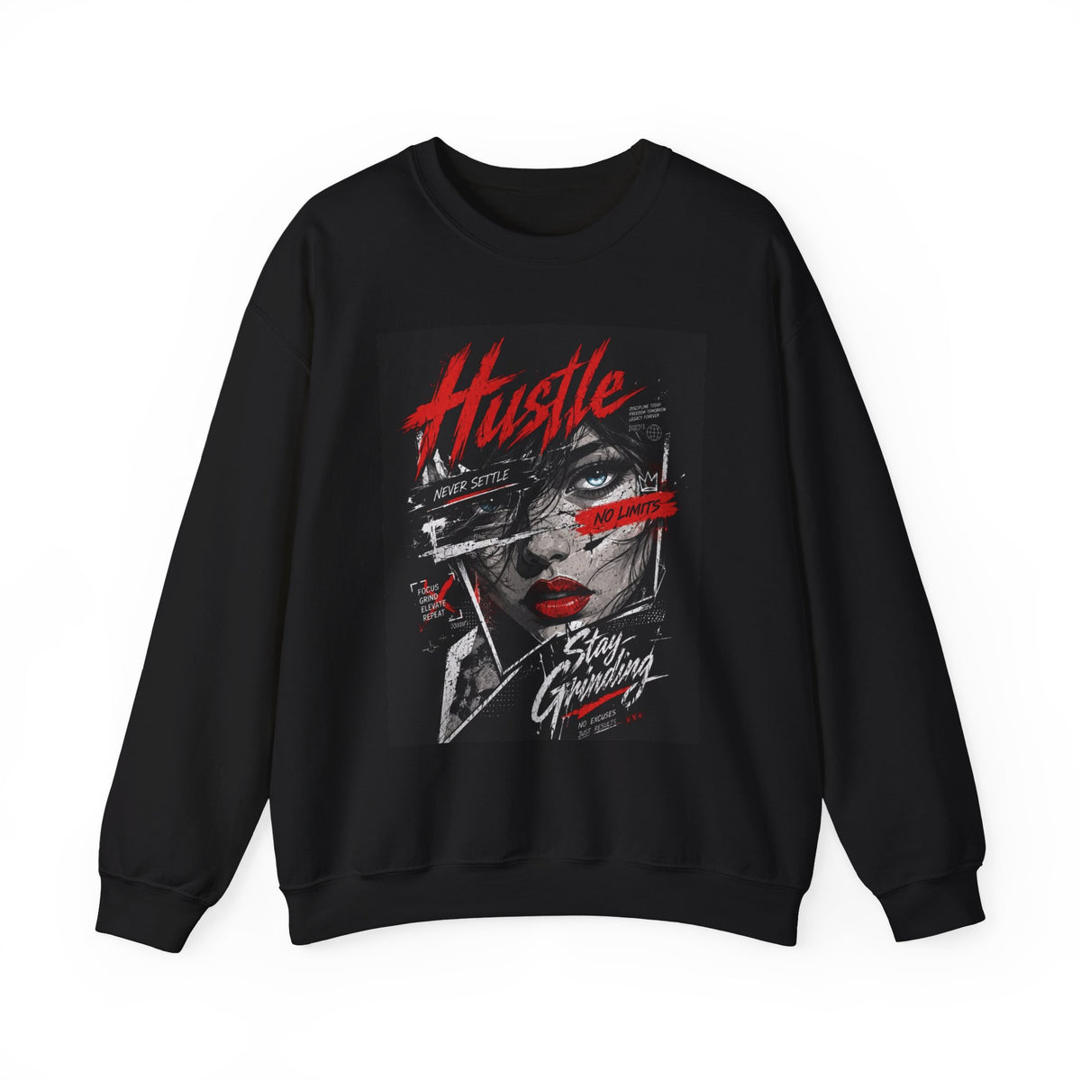 Crewneck Sweatshirt — 'Hustle' Graphic Streetwear Sweatshirt (Stay Grinding)