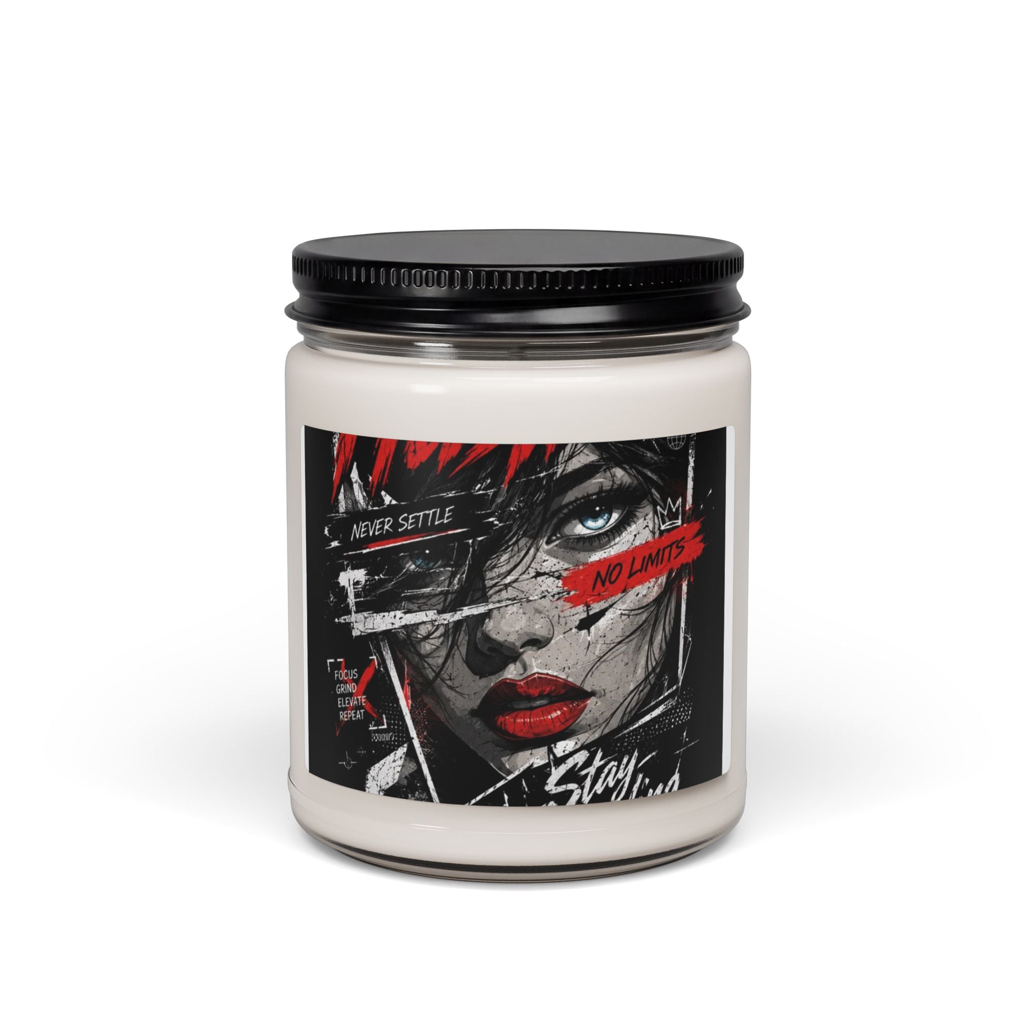 Soy Candle — 'Never Settle, No Limits' Graphic Art Scented Candle (9oz)