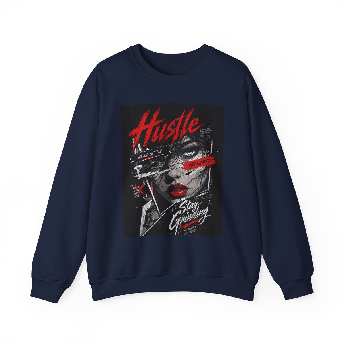 Crewneck Sweatshirt — 'Hustle' Graphic Streetwear Sweatshirt (Stay Grinding)