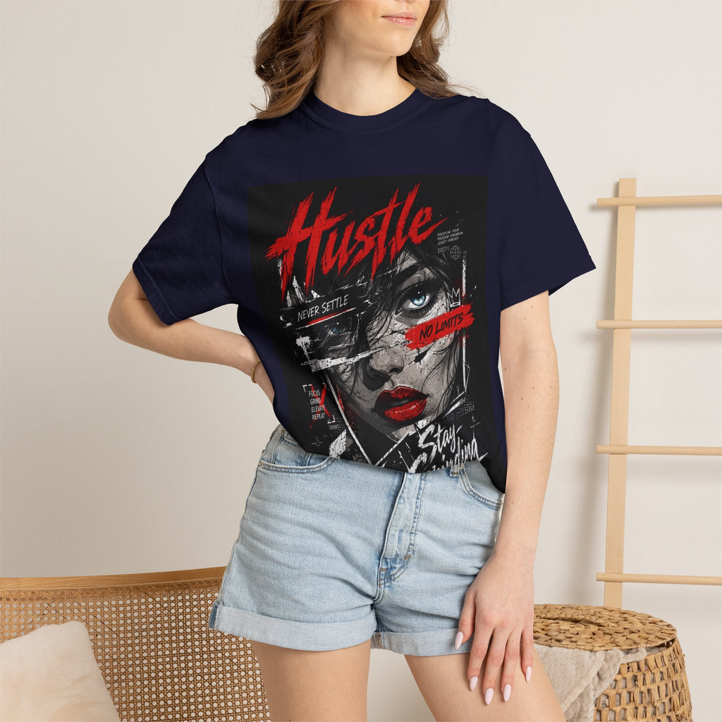 Hustle Stay Grinding Graphic Tee — Streetwear Woman Portrait T-Shirt