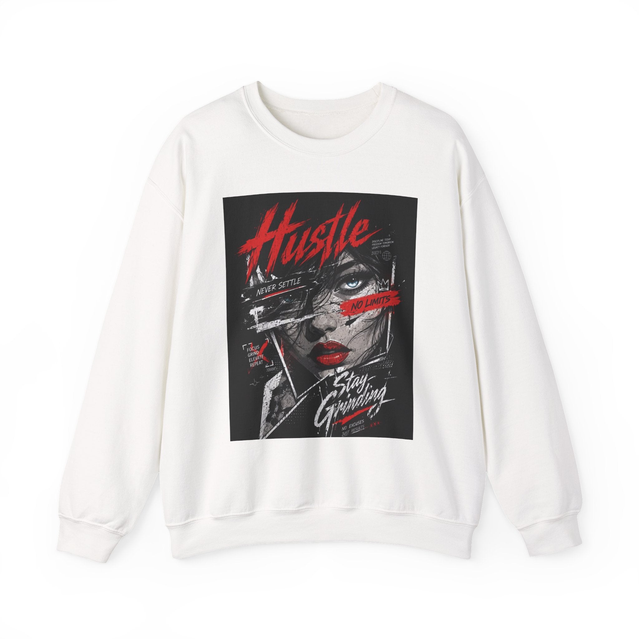 Crewneck Sweatshirt — 'Hustle' Graphic Streetwear Sweatshirt (Stay Grinding)