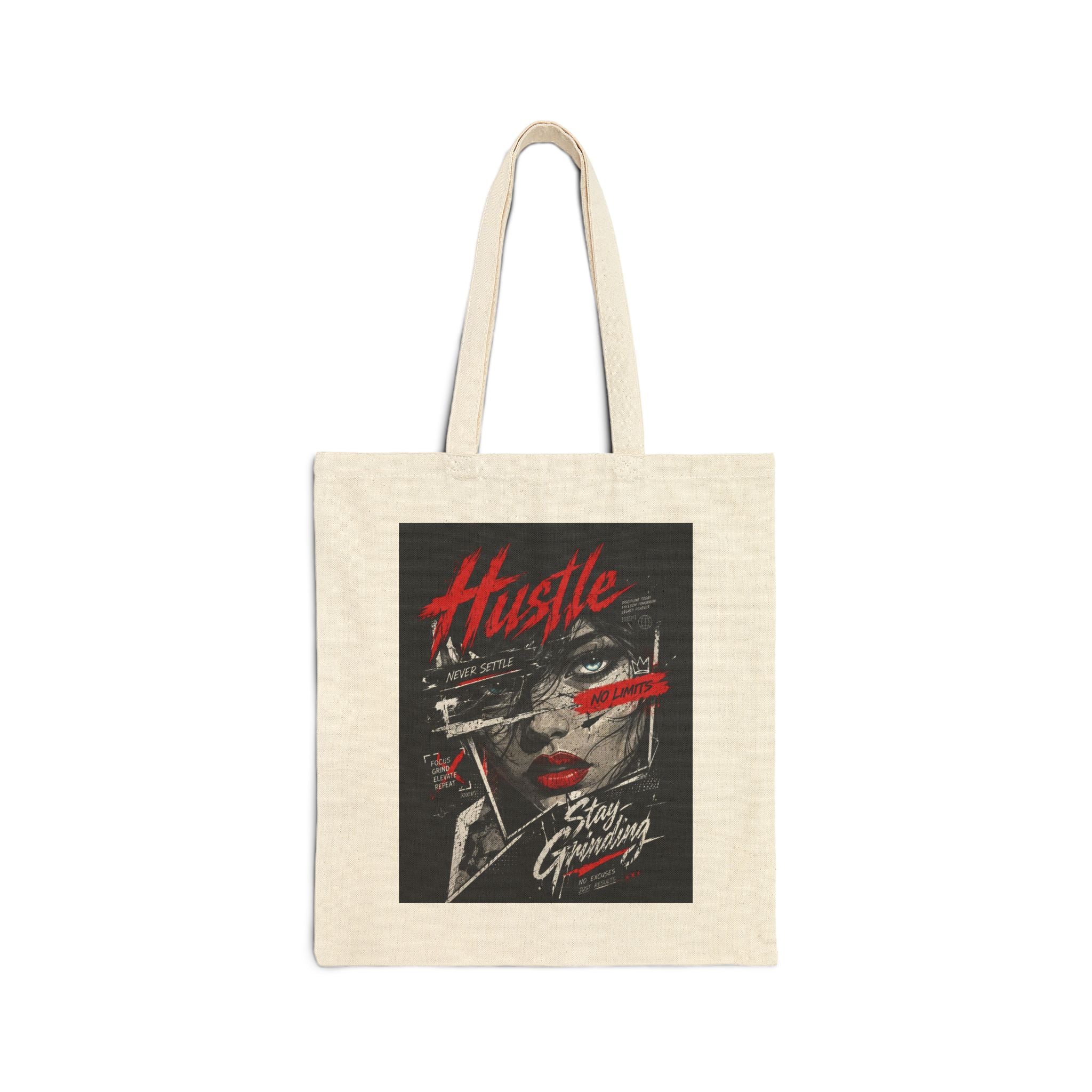 Tote Bag — "Hustle Stay Grinding" Retro Graphic Canvas Tote