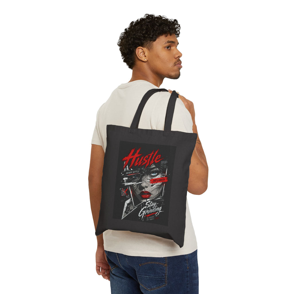 Tote Bag — "Hustle Stay Grinding" Retro Graphic Canvas Tote