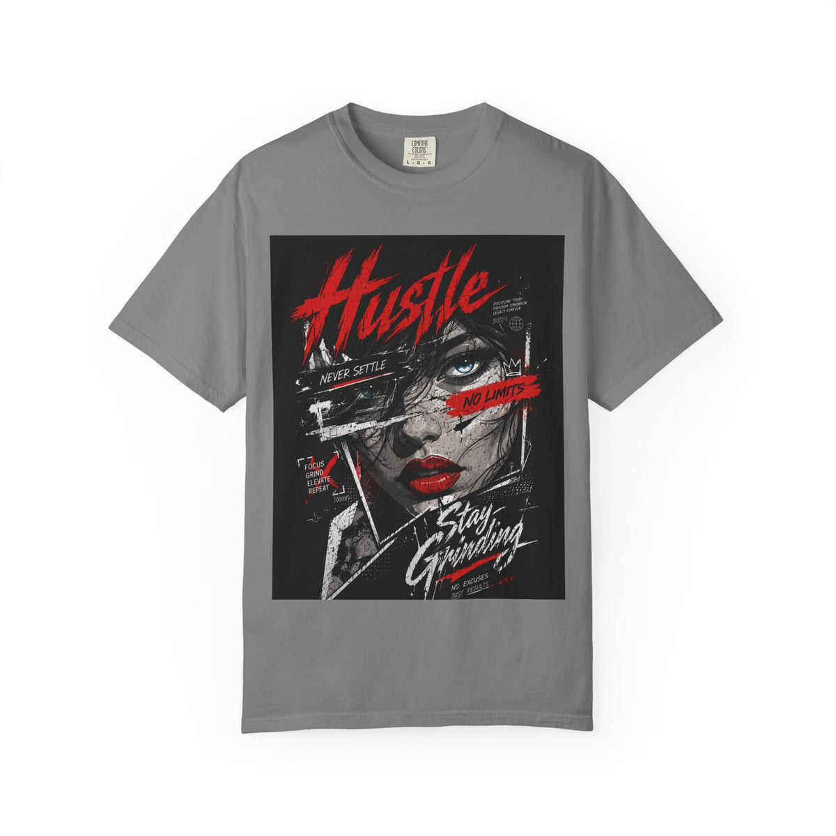 Hustle Stay Grinding Graphic Tee — Streetwear Woman Portrait T-Shirt
