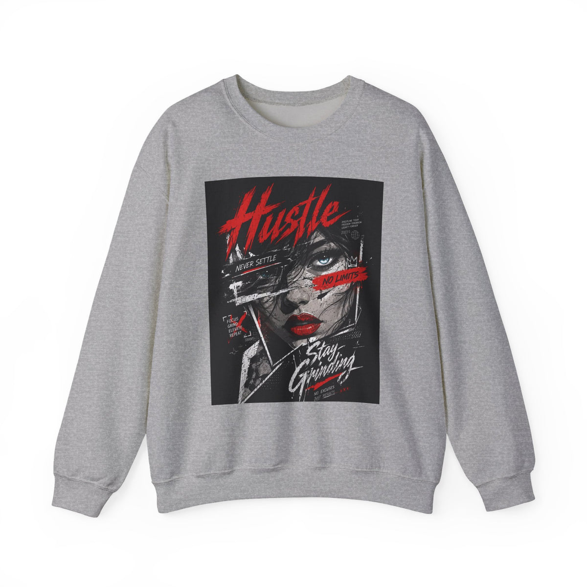 Crewneck Sweatshirt — 'Hustle' Graphic Streetwear Sweatshirt (Stay Grinding)