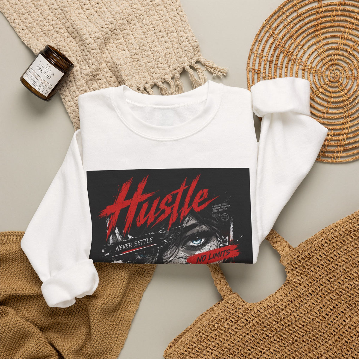 Crewneck Sweatshirt — 'Hustle' Graphic Streetwear Sweatshirt (Stay Grinding)