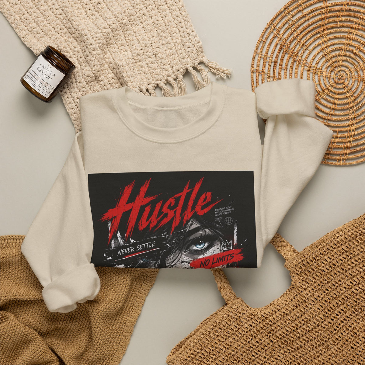 Crewneck Sweatshirt — 'Hustle' Graphic Streetwear Sweatshirt (Stay Grinding)