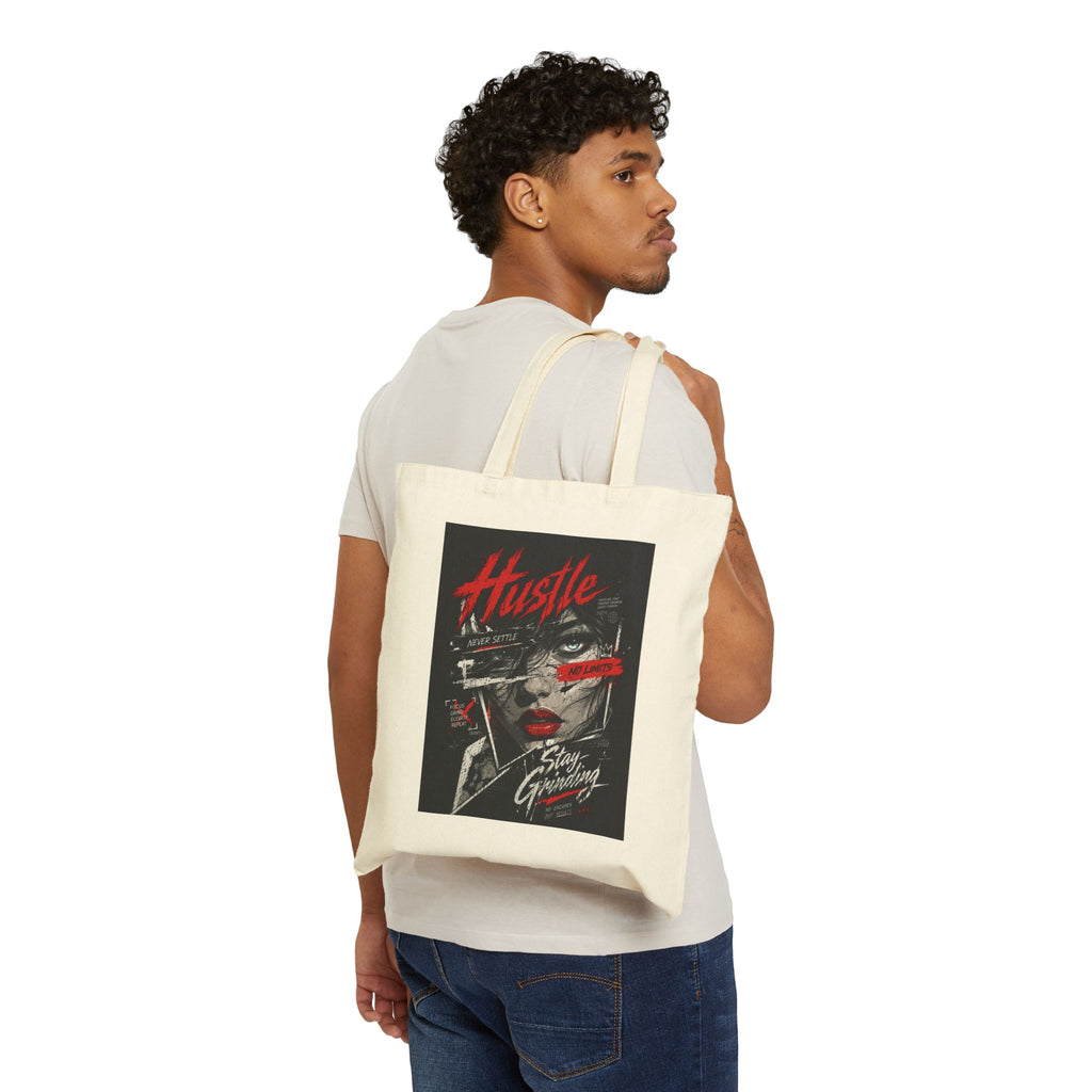 Tote Bag — "Hustle Stay Grinding" Retro Graphic Canvas Tote