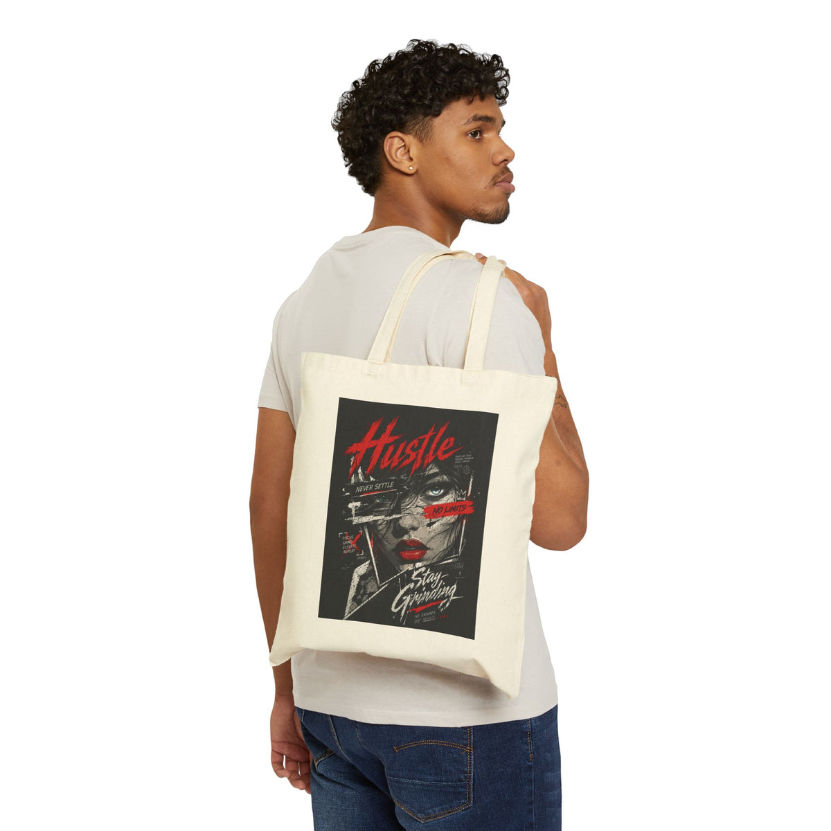 Tote Bag — "Hustle Stay Grinding" Retro Graphic Canvas Tote
