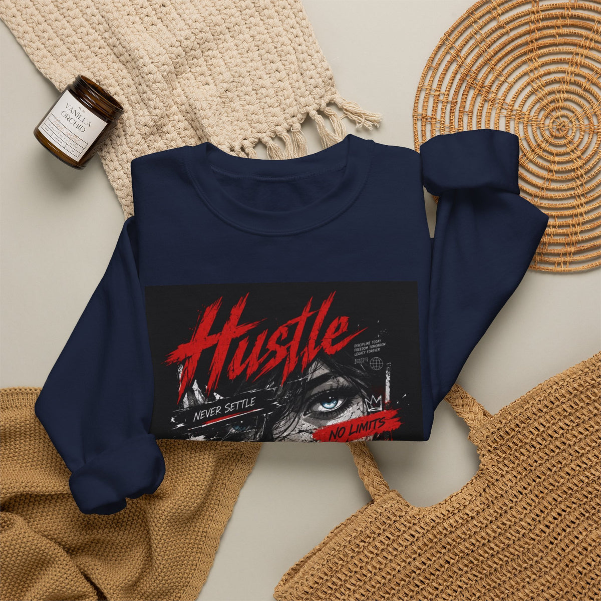 Crewneck Sweatshirt — 'Hustle' Graphic Streetwear Sweatshirt (Stay Grinding)