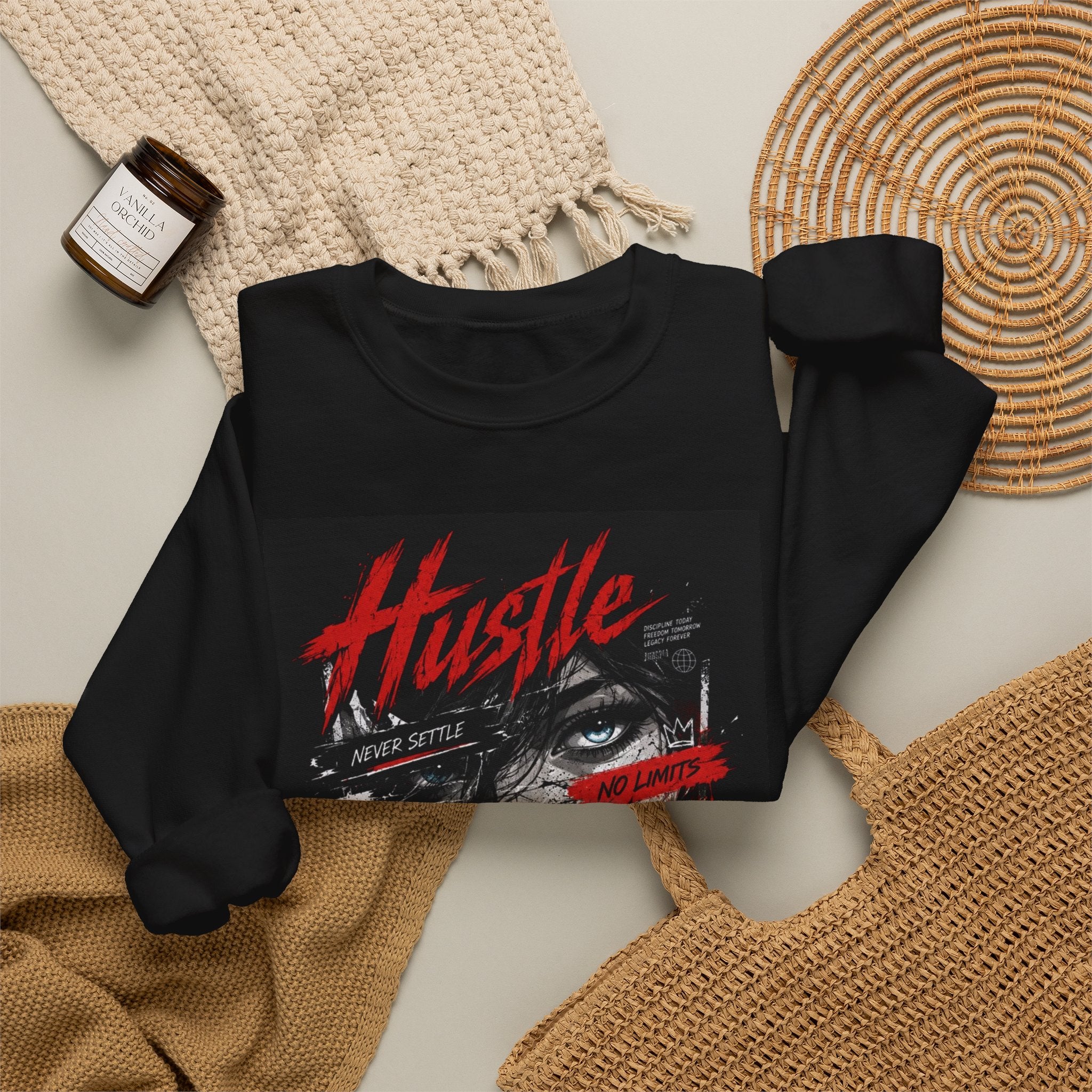 Crewneck Sweatshirt — 'Hustle' Graphic Streetwear Sweatshirt (Stay Grinding)